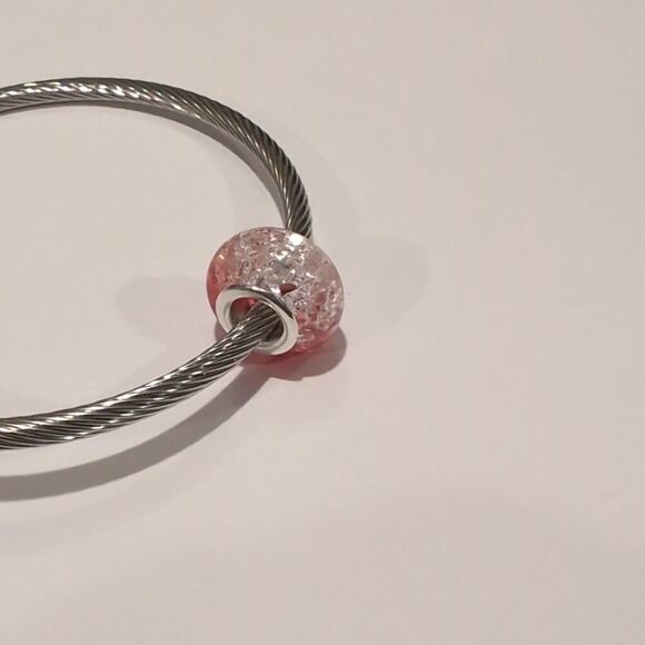 Silver Red and Clear "Crushed Glass" Charm for Pandora Style Bracelet - Picture 6 of 6
